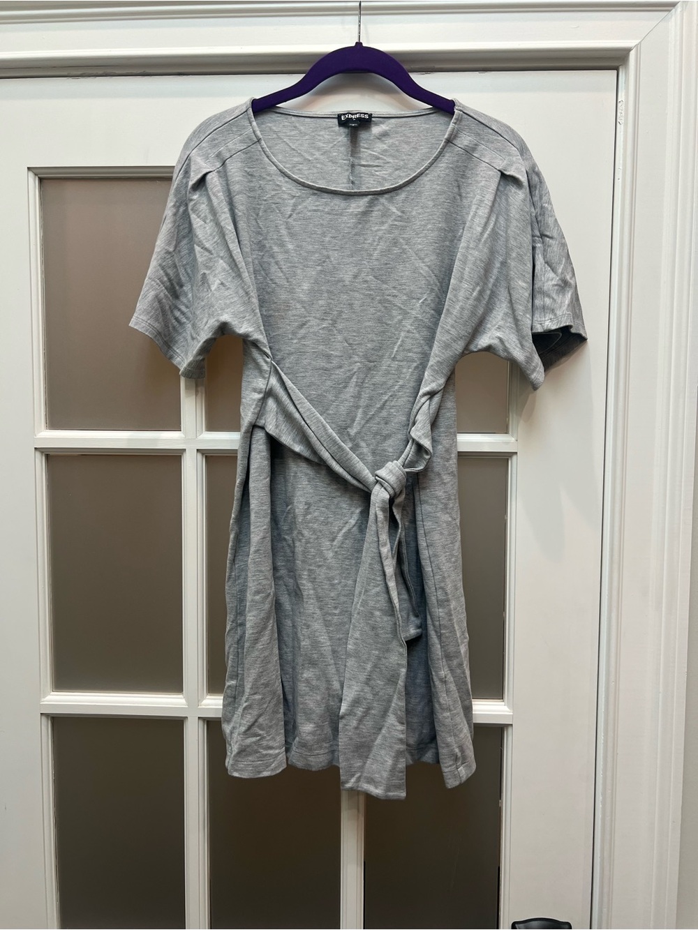 Express Gray Tie-Front Midi Dress